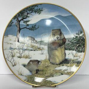 Woodland Year Woodchucks in the February Thaw Plate Franklin Porcelain 1981